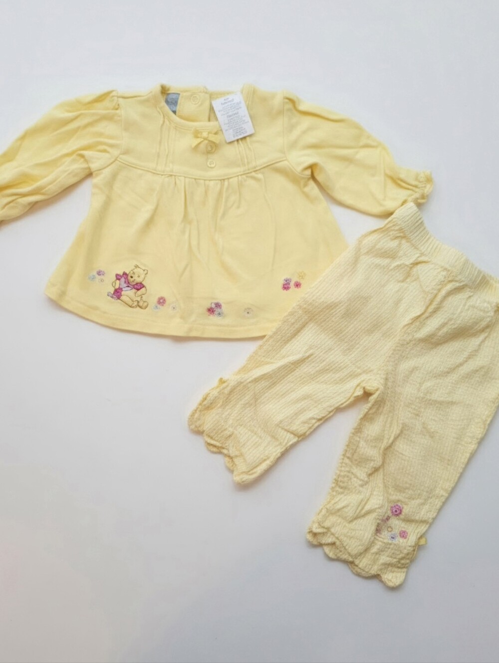 Vintage GRAIL Winnie the Pooh & Ladybugs Yellow Tunic & Seersucker Pant Set RARE